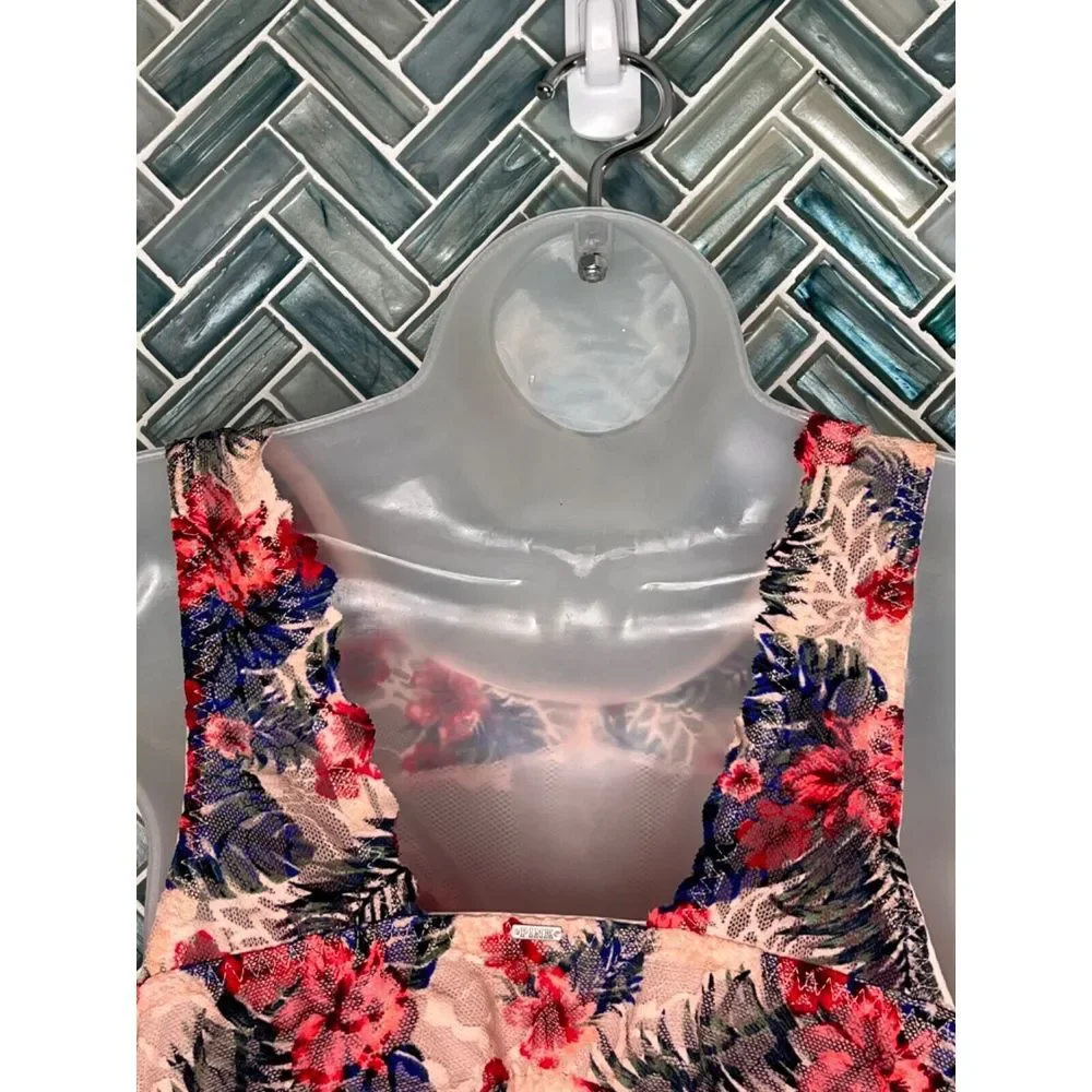 VICTORIA'S SECRET‎ PINK TROPICAL FLORAL LACE HIGH NECK PADDED BRALETTE LARGE